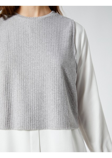 Uzun Kollu Gömlek Çift Parça Görünümlü Bisiklet Yaka Viskon indirimleri