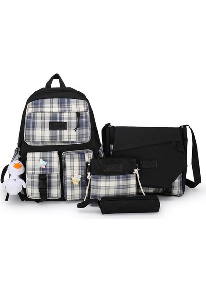 Pembe Ekose Desen Çanta Seti (Yurt Dışından)