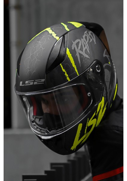 Rapıd Race Raven Mat Siyah-Gri-Neon Sarı Kask C0