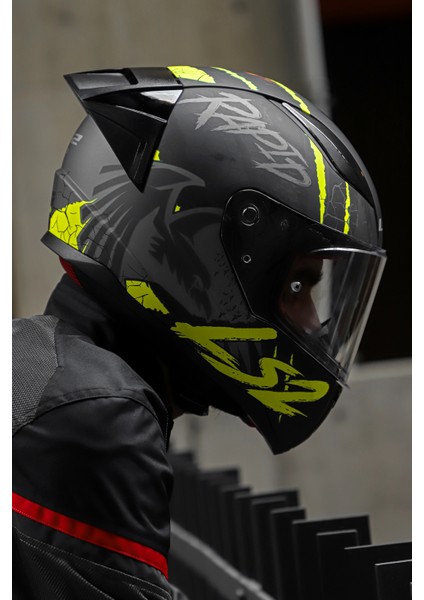 Rapıd Race Raven Mat Siyah-Gri-Neon Sarı Kask C0