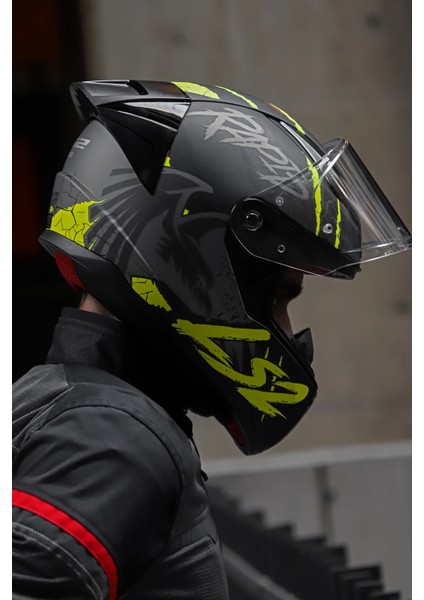 Rapıd Race Raven Mat Siyah-Gri-Neon Sarı Kask C0