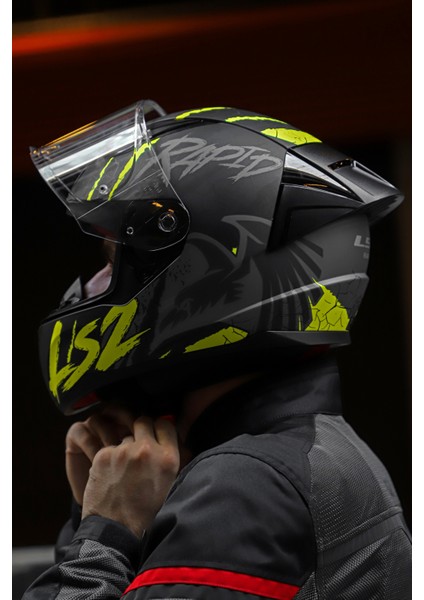 Rapıd Race Raven Mat Siyah-Gri-Neon Sarı Kask C0