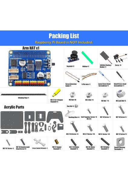 5-Dof Robotik Kol Kiti - Raspberry Pi ile Uyumlu - Siyah