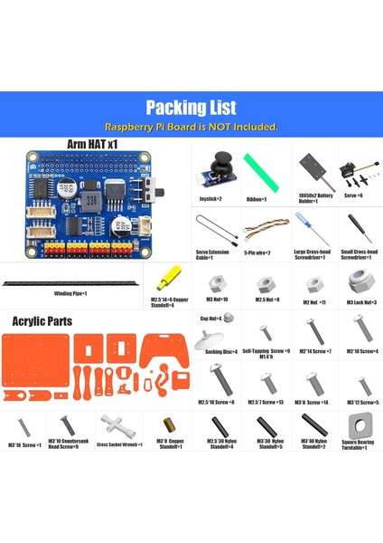 5-Dof Robotik Kol Kiti - Raspberry Pi ile Uyumlu - Turuncu