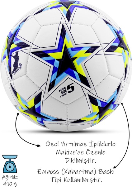 3lü Set Futbol Topu Tekmelik Şampiyonlar Ligi Pompalı Sert Zemin Halı Saha Futbol Topu No:5