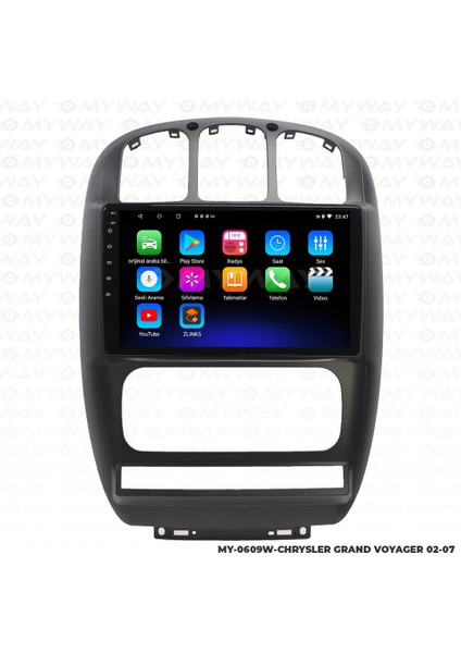 Chrysler Grand Voyager Android 12 Multimedya Carplay 2gb RAM+32GB HDD Navigasyon Ekran