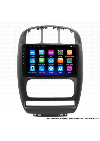Chrysler Grand Voyager Android 12 Multimedya Carplay 2gb RAM+32GB HDD Navigasyon Ekran