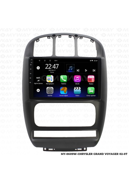 Chrysler Grand Voyager Android 12 Multimedya Carplay 2gb RAM+32GB HDD Navigasyon Ekran