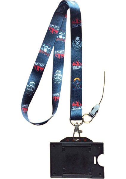 Bikers Yaka Kartı, Boyun Askı Ipi, Kart Askı Ipi, Telefon Askı Aparatı, Siyah Yatay Kartlık
