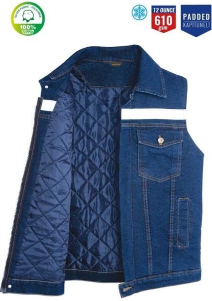 Kot Iş Takımı Likralı Kot Pantolon ve Reflektörlü Kapitoneli Iş Yeleği Kışlık Myform Marka 9129-2150