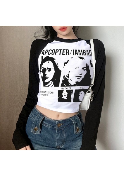 Beyaz I Am Bad Raglan Uzun Kollu Crop