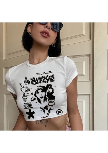 Beyaz Girls On Ecstasy Yarım T-Shirt