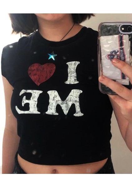 Siyah I Love Me Yarım T-Shirt fiyatları