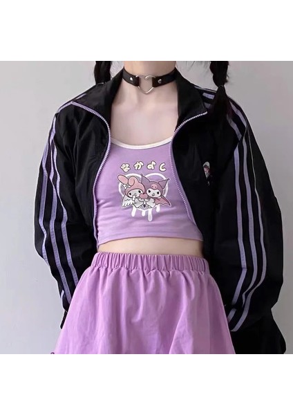 Anime Sanrio Kuromi And My Melody - Heart Lila Askılı Kadın T-Shirt fiyatları