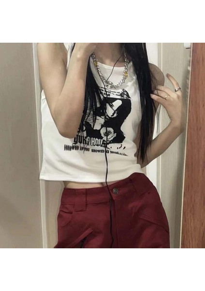 Beyaz Yukahouse Askılı Kadın T-Shirt