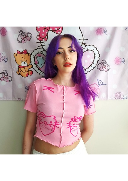Pembe Hello Kitty - Ruchinleck Yarım T-Shirt