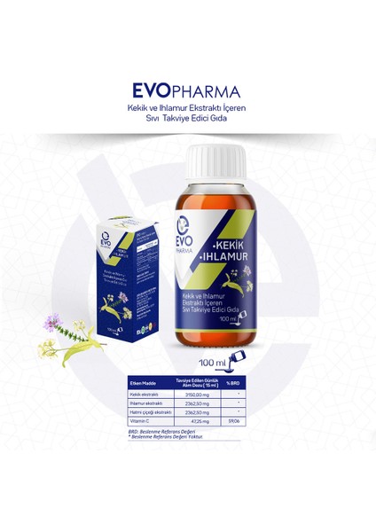 Evopharma Kekik Ihlamur Sıvı Takviye Edici Gıda 100 ml Kekik, Ihlamur, Hatmi Çiçeği Ekstraktı ve C Vitamini fırsatları