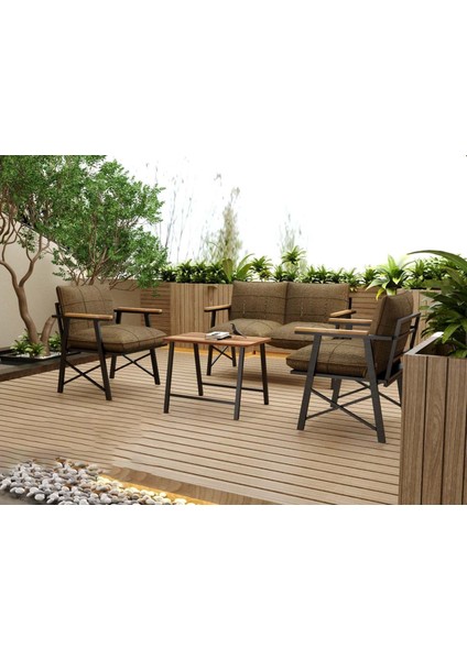 Bella Balkon Cafe Bahçe Takımı Metal Koltuk Takımı Bahçe Mobilyası Çay Seti 2+1+1+Sehpa