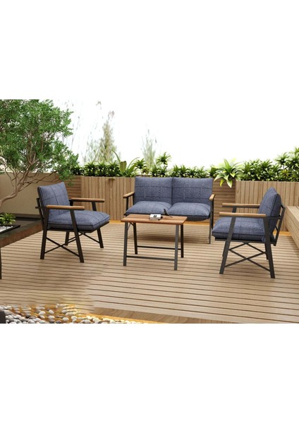 Bella Balkon Cafe Bahçe Takımı Metal Koltuk Takımı Bahçe Mobilyası Çay Seti 2+1+1+Sehpa