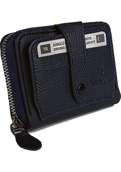 BN85 Suni Deri Erkek Cüzdan Fermuarlı 17 Kartlık Kağıt Para Bölmeli