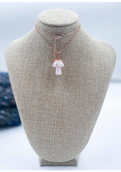 Pembe Kuvars Doğal Taş Mantar Kolye