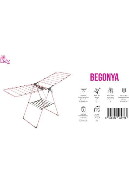 Lady Begonya Çamaşır Kurutma Askısı - Kurutmalık 108X55X38 cm fırsatları