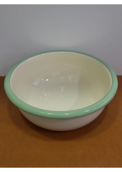 Lun Art Çelik Üzeri Emaye Kaplama Kase Krem Nil Yeşili Küçük Yuvarlak 12CM