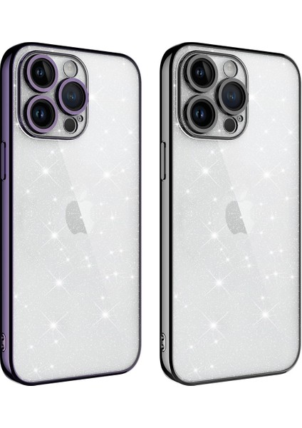 Apple iPhone 14 Pro Kılıf Kamera Korumalı Renkli Çerçeveli Simli Garage Kapak Siyah fiyatları