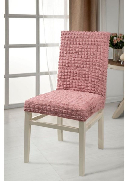 Sandalye Kılıfı Likralı Bürümcük 6 Adet Pembe Renk Sandalye Örtüsü