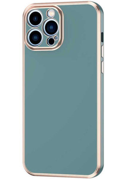 iPhone 13 Pro Max Uyumlu Luxury Serisi Altın Çerçeveli Silikon Kılıf