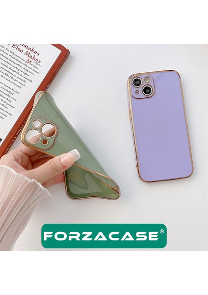 iPhone 14 Plus Uyumlu Luxury Serisi Altın Çerçeveli Silikon Kılıf
