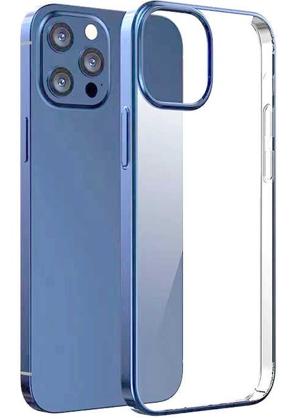 Apple iPhone 12 Pro Max Kılıf Kamera Çıkıntılı Sert Arkası Şeffaf Kenarları Renkli Transparan Kapak (Sun)