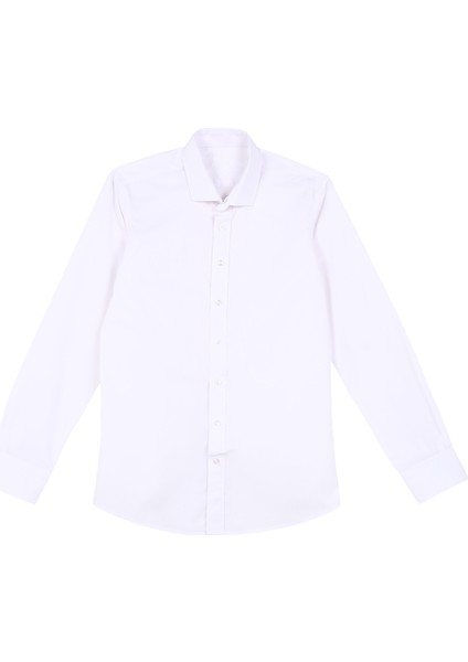 Slim Fit Klasik Yaka Düz Beyaz Erkek Gömlek GM1007100506