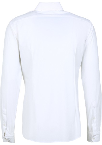 Slim Fit Düğmeli Yaka Beyaz Erkek Gömlek A266CARLST98-