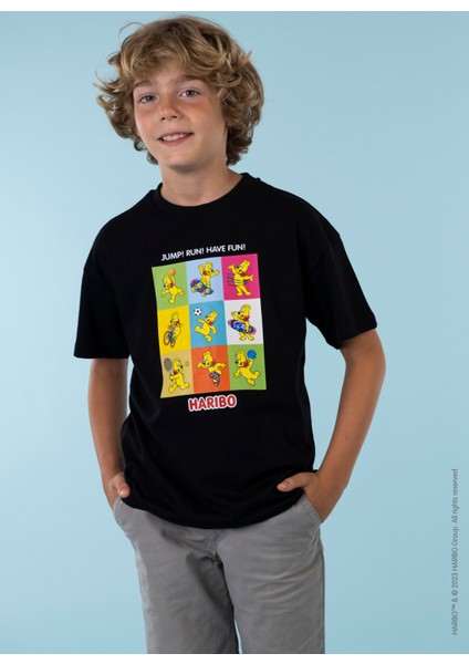 Baskılı Siyah Erkek Çocuk T-Shirt HRBTXT103