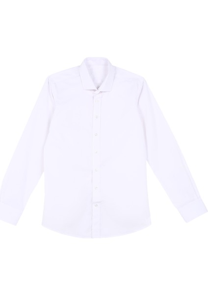 Slim Fit Klasik Yaka Düz Beyaz Erkek Gömlek GM1007100536
