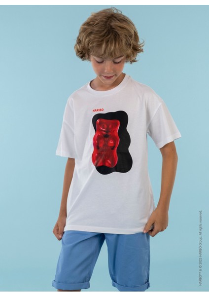 Baskılı Beyaz Erkek Çocuk T-Shirt HRBTXT010
