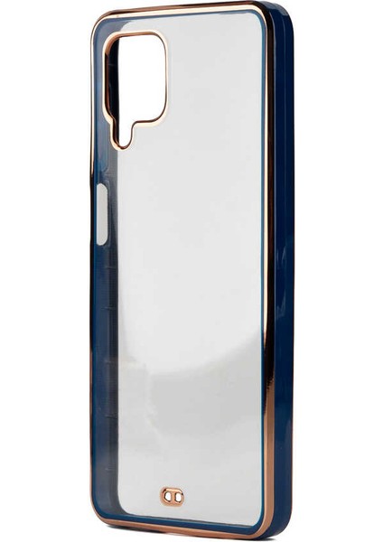 Samsung Galaxy M32 Kılıf Parlak Kenarlı Altın Işlemeli Kamera Korumalı Kapak (Voit C.)