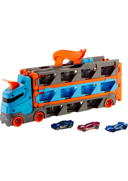 Hot Wheels Sürat Pistli Tır, 3 Adet 1:64 Ölçekli Araba İçerir, 4-8 Yaş Arası Çocuklar İçin GVG37