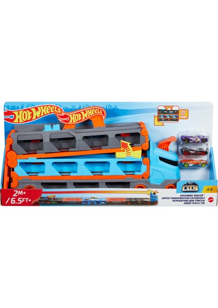 Hot Wheels Sürat Pistli Tır, 3 Adet 1:64 Ölçekli Araba İçerir, 4-8 Yaş Arası Çocuklar İçin GVG37