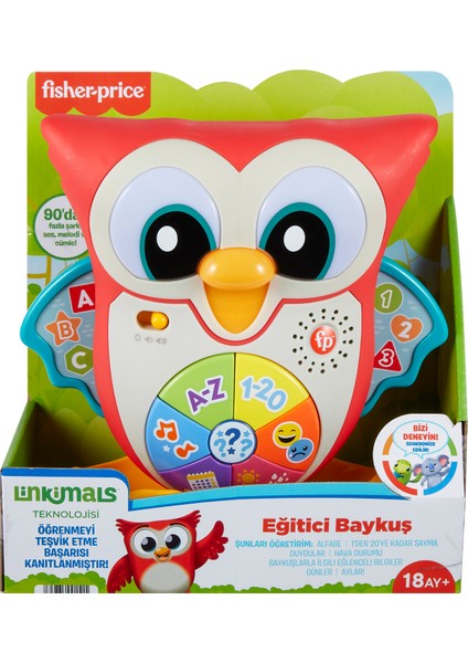Fisher-Price Linkimals Bilge Baykuş - Türkçe, En Az 18 Aylık Olan Yürüme Çağındaki Çocuklar İçin Işıklı, Hareketli, İnteraktif ve Müzikli Eğitici Oyuncak Hjn61
