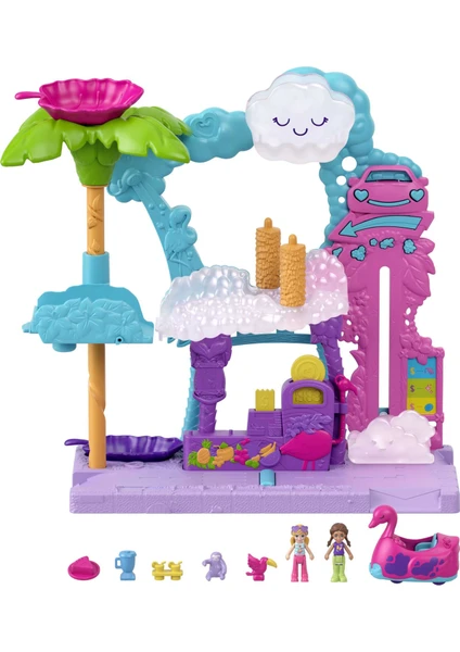 Polly Pocket Flamingo Araba Su Eğlencesi, 2 Bebek, Renk Değiştiren Flamingo Araba ve Su Oyunu Aksesuarlarıyla, 4 Yaş ve Üzeri Hhj05