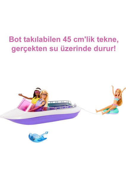 Barbie'Nin Botu Oyun Seti, 2 Barbie , 4 Oturma Alanı Bulunan Şeffaf Zeminli Tekne (46 Cm) Ve 4 Aksesuarıyla, 3 Yaş Ve Üzeri Hhg60