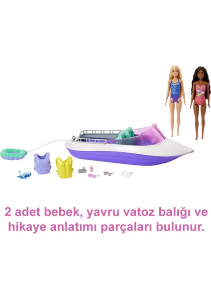 Barbie'Nin Botu Oyun Seti, 2 Barbie , 4 Oturma Alanı Bulunan Şeffaf Zeminli Tekne (46 Cm) Ve 4 Aksesuarıyla, 3 Yaş Ve Üzeri Hhg60