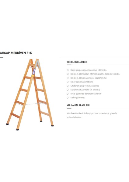 Ahşap Merdiven Gürgen Ağacı Çift Çıkışlı A Tipi 5+5 Basamaklı