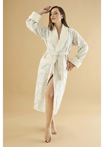 Jakarlı Organik %100 Cotton Bayan Bornozu