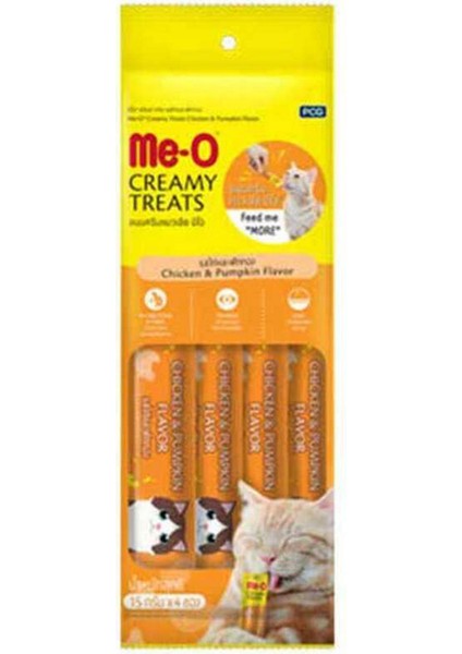 Me-O Creamy Treat Tavuk & Bal Kabağı Kedi Ödülü 4X15GR (12 Adet)