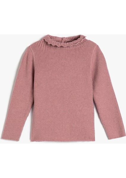 Basic Sweatshirt Dik İşlemeli Yaka Arkadan Düğmeli Uzun Kollu