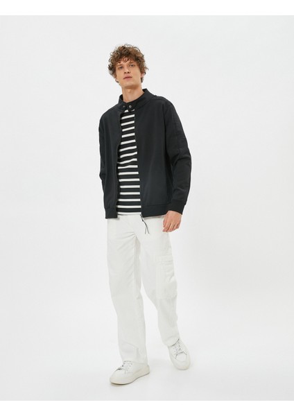 Fermuarlı Sweatshirt Cep Detaylı Yuvarlak Yaka Çıtçıt Düğmeli