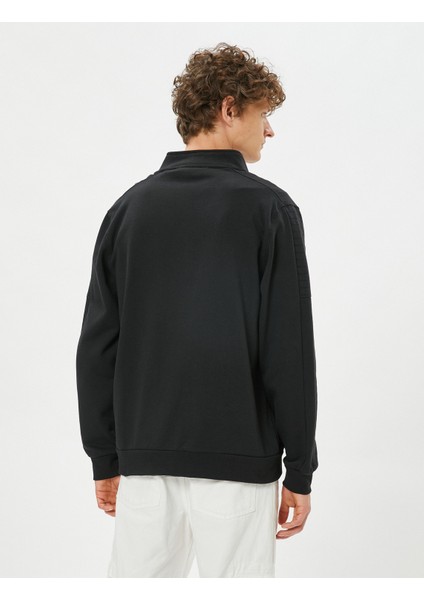 Fermuarlı Sweatshirt Cep Detaylı Yuvarlak Yaka Çıtçıt Düğmeli